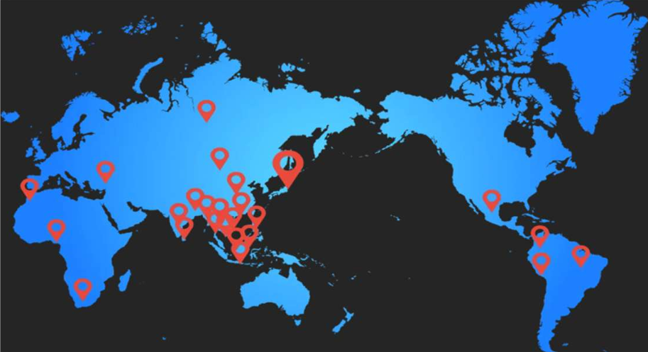 TVC グローバルネットワーク世界地図 26カ国・34拠点